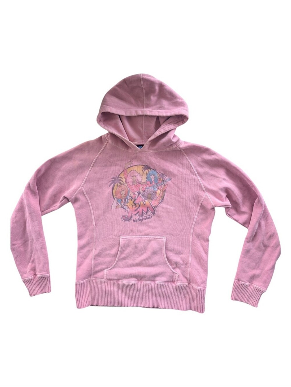 Jem and the Holograms Y2K Pink Graphic Hoodie Retro Cartoon Band Sweatshit Small